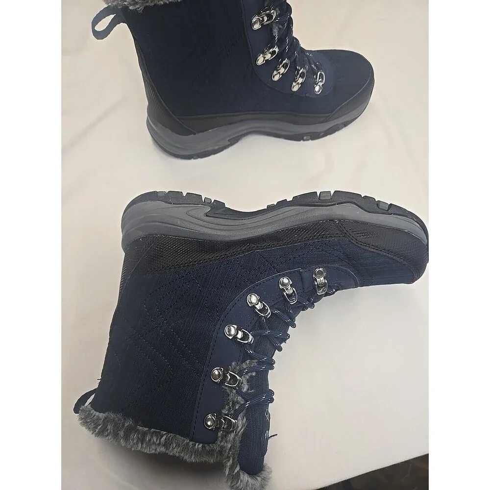 Skechers Women's Boots Size 6.5 Trego Winter Hiking Waterproof‎ Blue Black Fur